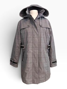 North Side Plaid Hooded Quilted Lined Rain Jacket Womens 16W hood neutral plus